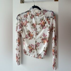 Jade by Jane Sheer Floral Mesh Long Sleeve Top, Ivory Multi, Size S